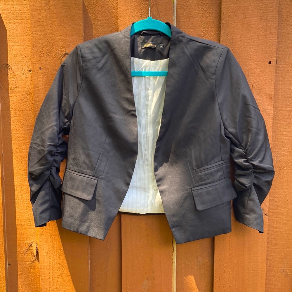 Benibos Cropped Blazer Suit Jacket Ruched 3/4 Length Sleeves